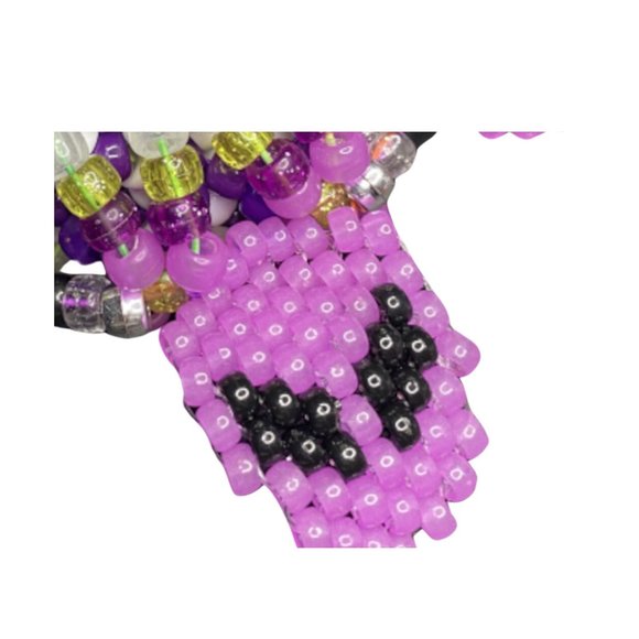 Purple Alien Faces Made w/Glow-in-Dark Pony Bead-On UFO 3d Kandi Cuff - Picture 3 of 4